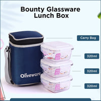 SOPL-OLIVEWARE Bounty Borosilicate Glassware Lunchbox, Microwave & Freezer Safe, Set of 3 containers with BPA Free Airtight Lids (320ml) Each - Blue
