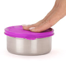 oliveware Magic Storage Containers, 100% Leak Proof and Spill Proof, 2 Stainless Steel Containers with BPA Free Airtight Lid (450ml Each) - Voilet