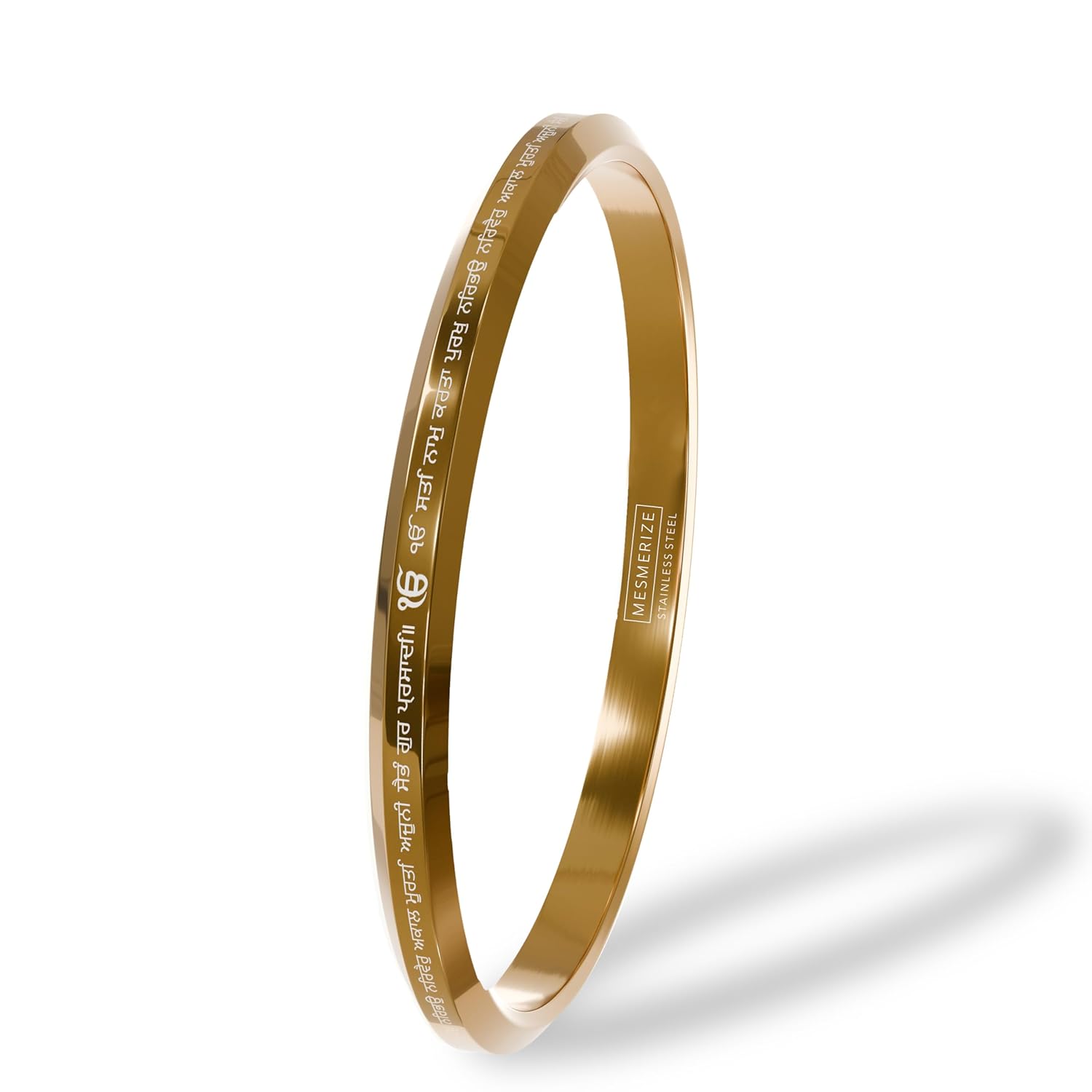 Gold Ik Onkar Satnam Mantra MicroCarved Punjabi Kada Stainless Kada For Everyday Wear | Gloss Finish