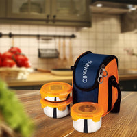 oliveware Macho Stainless Steel Range Lunch Box, 100% Leak Proof, 3 Air-Tight Containers with BPA Free Airtight Lids (250ml, 400ml & 450ml), Fabric Bag - Orange