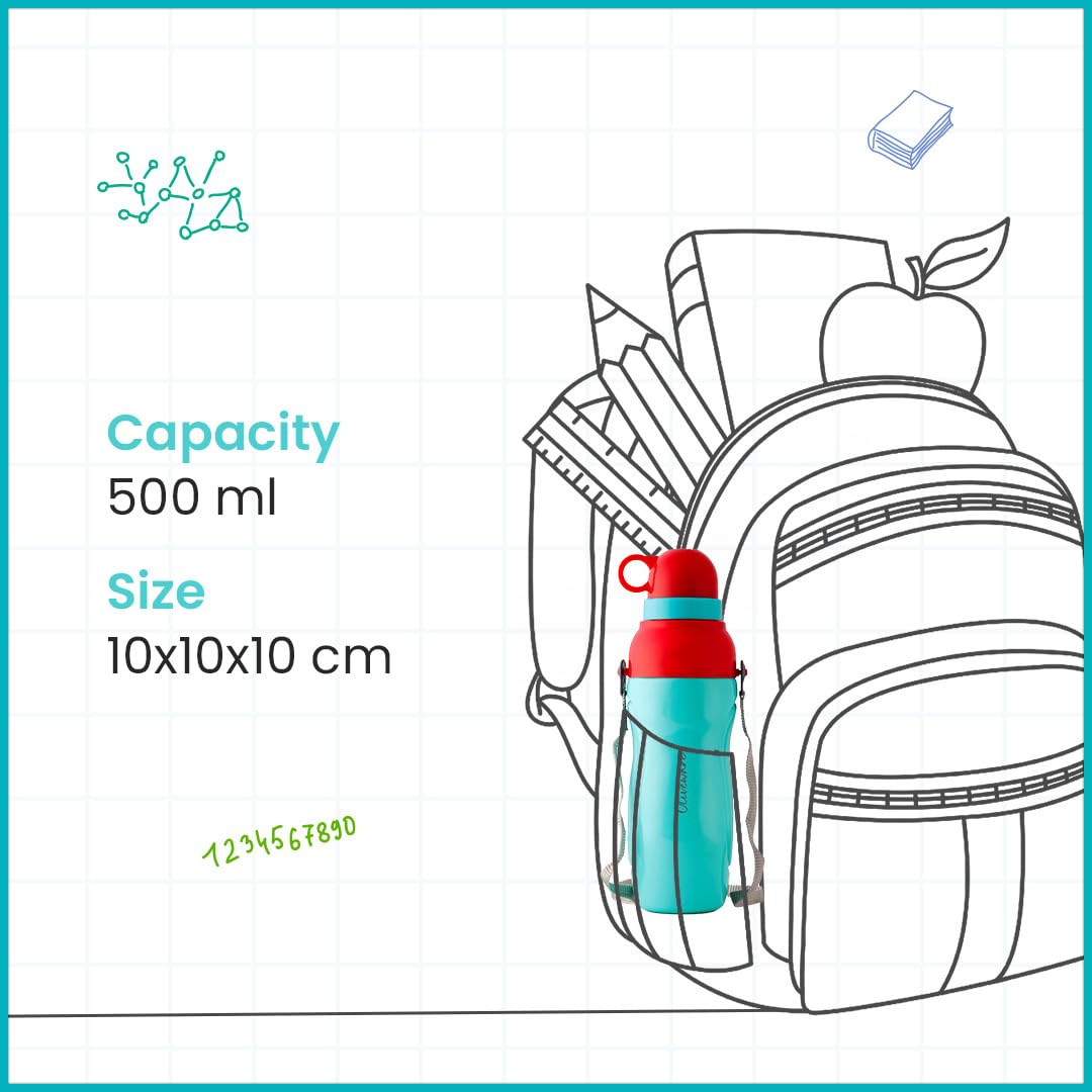 SOPL-OLIVEWARE Spin Water Bottle with Better Grip, 500 ml Bottle, BPA Free & Leak Proof, For Home, Office & Gym use - Blue