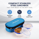 oliveware Crunch Lunch Box, 2 Stainless Steel Containers (300 ml), Leak Proof with BPA Free Air Tight Lids, Fabric Jacket - Blue