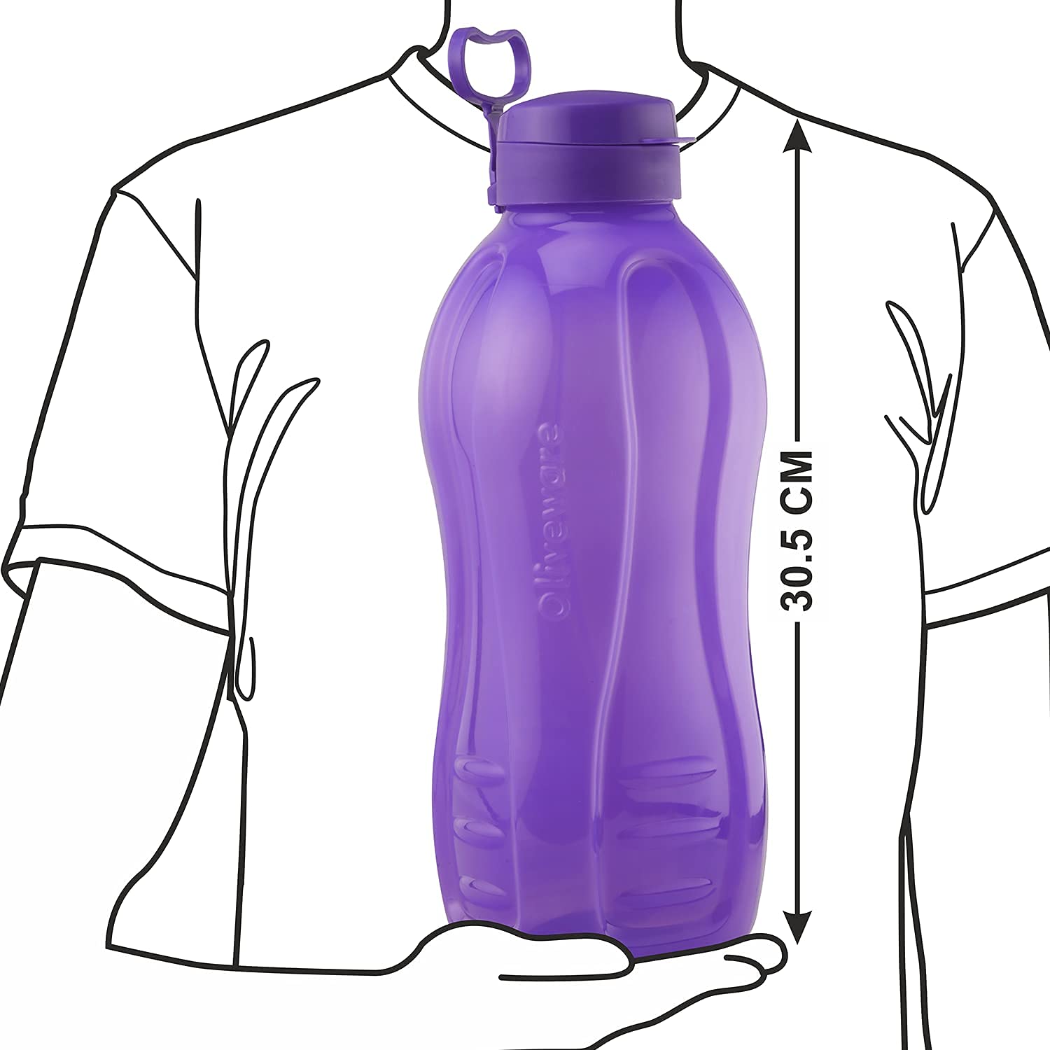 Oliveware Premium Plastic Water Bottle, 1000ML, 2L, Set of 2, Green And Purple Mix