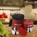 SOPL-OLIVEWARE Bliss Lunch Box, 100% Leak Proof, 3 Stainless Steel Containers with BPA Free Airtight Lids (300 ml, 450 ml, 600 ml), Fabric Bag - Red