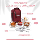 SOPL-OLIVEWARE Executive Glassware Lunchbox, Borosilicate Glass, Microwave Safe,Set of 3 with BPA Free Lid (320ml) Each - Mahroon