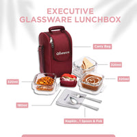 SOPL-OLIVEWARE Executive Glassware Lunchbox, Borosilicate Glass, Microwave Safe,Set of 3 with BPA Free Lid (320ml) Each - Mahroon