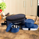 SOPL-OLIVEWARE Hazel Lunch Box, Leak Proof & Microwave Safe, 3 Stainless Steel Containers (450ml, 450ml, 550ml), Insulated Fabric Bag, Full Meal & Easy to Carry (Blue)