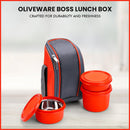 SOPL-OLIVEWARE Boss Stainless Steel Lunch Box, Microwave Safe & Leak Proof, 3 Ineer Steel Containers With Bpa Free Airtight Lids (290 Ml, 450 Ml, 600 Ml), Fabric Bag - Orange, 600 Milliliter