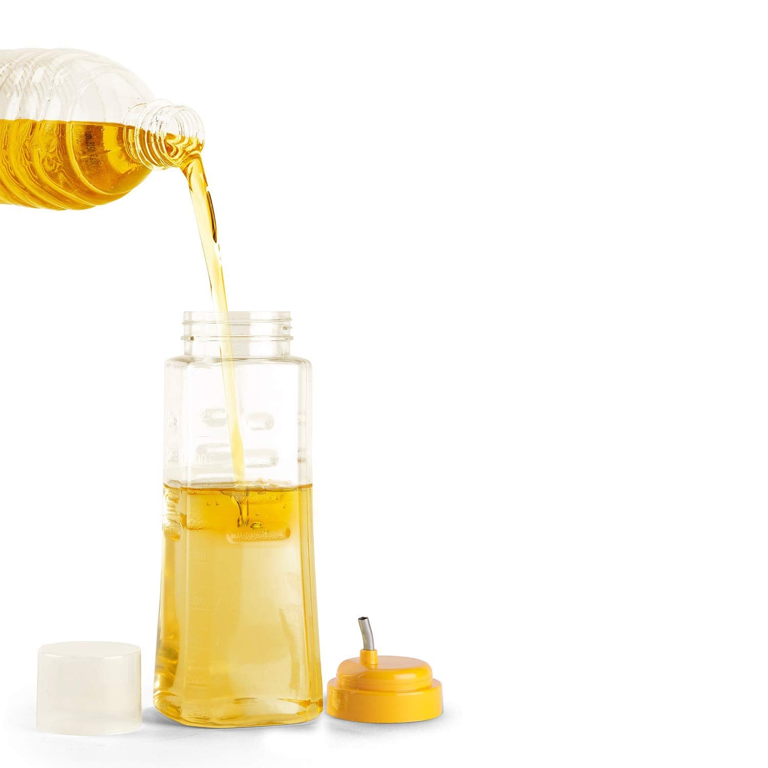 oliveware Oil Dispenser - Yellow | Easy to Pour | Leak-Proof | Oil Container Transparent | 1000 ml Capacity | Anti Skid & No Spill Bottle