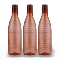 Oliveware Honeycomb Design Premium PET Water Bottle with Better Grip, BPA Free & 100% Leak Proof, 1 Litre Bottle, for Home & Office Use, Pack of 3 - Brown