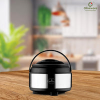 oliveware SOPL (Logo) with Device Glory Sturdy Base High Grade Classic Insulated Casserole with Insulated Lid, Stainless Steel, Easy to Carry Handle (Silver, Brown, 1200 ml)