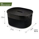 oliveware Black Bingo Basket BPA Free Stackable Storage Containers with Lids for Clothes & Toys, Set of 2-1 Big (5.2 L) +1 Small (3.4 L) plastic