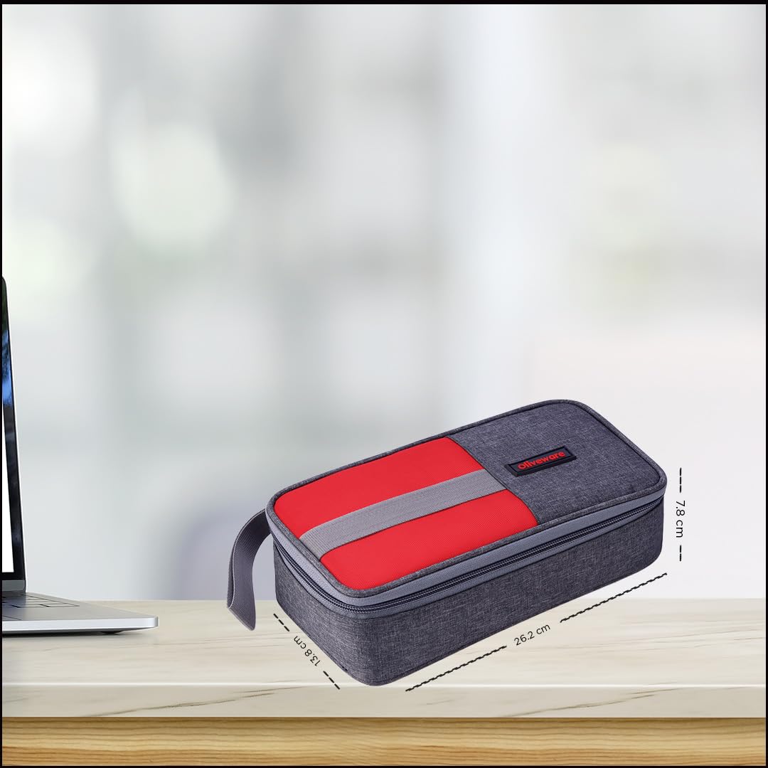 SOPL-OLIVEWARE Freshco Glassware Lunchbox, Borosilicate Glass & Microwave Proof, Safety Lock Airtight Lid, 2 Container with Steel Spoon (320ml) Each - Red