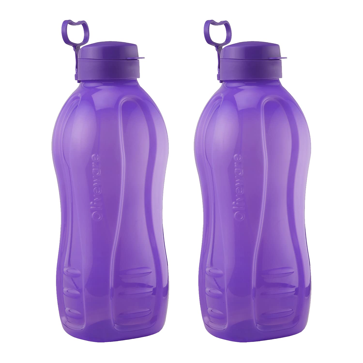 oliveware Jumbo 2 Litre Water Bottle, 100% Leak Proof, BPA Free Premium Plastic Bottle, for Home, Office & Gym, Sturdy with Holder, Pack of 2 (Voilet)