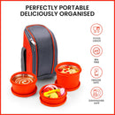SOPL-OLIVEWARE Boss Stainless Steel Lunch Box, Microwave Safe & Leak Proof, 3 Ineer Steel Containers With Bpa Free Airtight Lids (290 Ml, 450 Ml, 600 Ml), Fabric Bag - Orange, 600 Milliliter