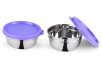 oliveware Elegant Storage Containers, 100% Leak Proof & Spill Proof, 2 Stainless Steel Containers with BPA free Airtight Lid (250 ml Each) - Voilet