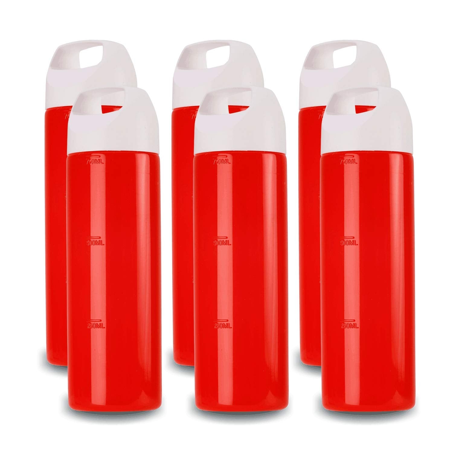oliveware Hercules Water Bottle, BPA Free & Leak Proof, Durable Plastic, for Home & Office Use, With Easy Grip handle, 750 ml Capacity, Set of 6 (Red)