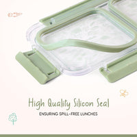 Oliveware Bento Master 2 Lunch Box | with 2 dividers | Steel Spoon | Stainless Steel | Dishwasher & Freezer Safe (Bento 2, Green)