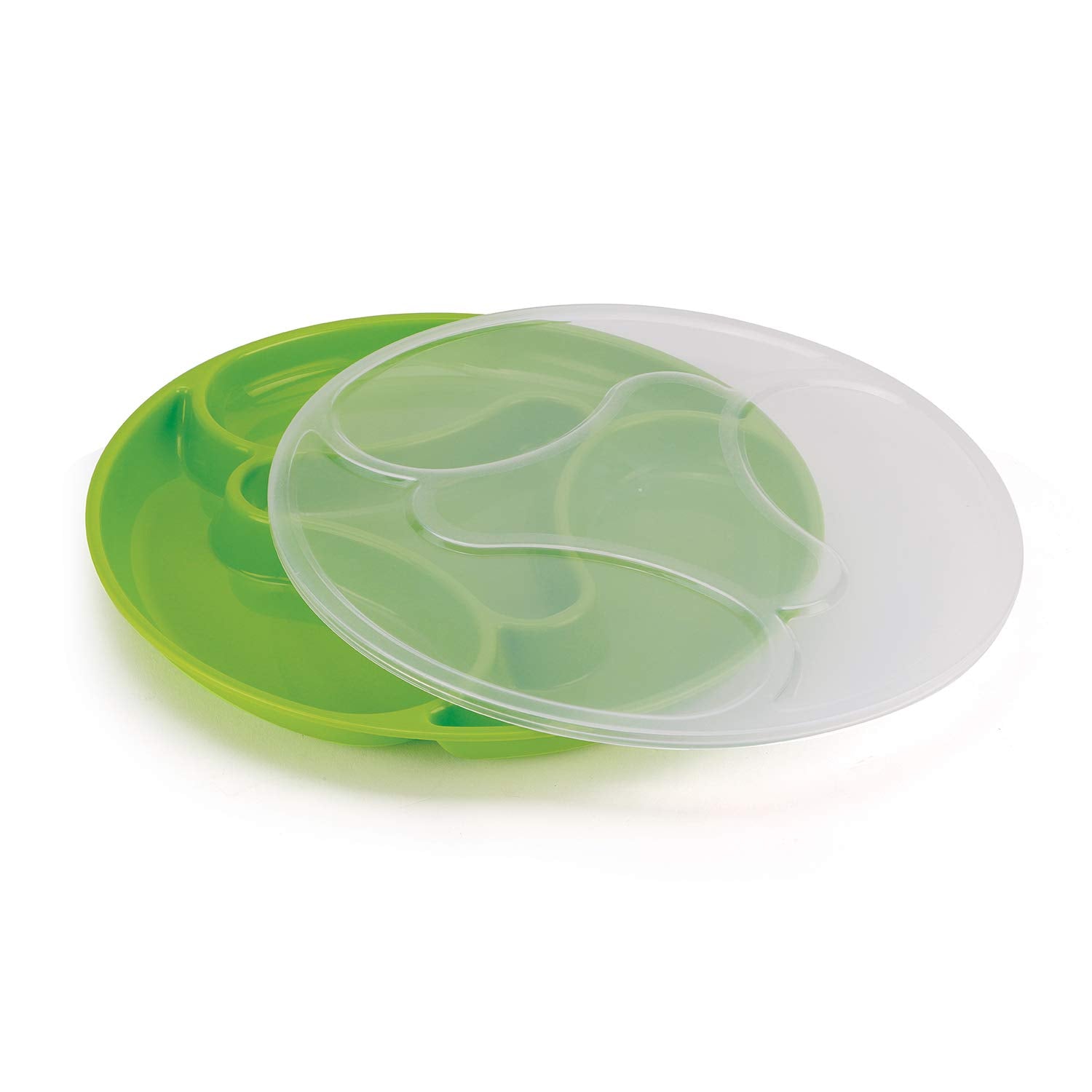oliveware Majestic Snaks & Dry Fruit Candy Tray with Airtight Lid, BPA Free Plastic, 4 compartments (4x300 ml), Store & Serve - Green