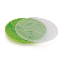 oliveware Majestic Snaks & Dry Fruit Candy Tray with Airtight Lid, BPA Free Plastic, 4 compartments (4x300 ml), Store & Serve - Green