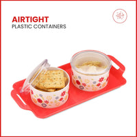 oliveware Blossom Dry Fruit Container Tray with Airtight Lid, BPA Free, For Snacks & Dry Fruits, 2 Containers (350ml) each - Red