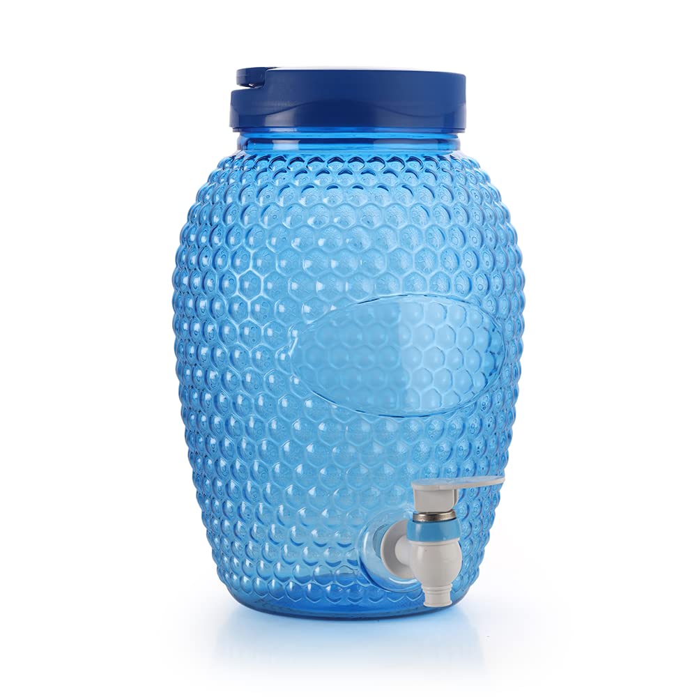 Oliveware Boom Jug | Blue | 4000 ML Capacity | with a Set of 4 Glasses | BPA Free Premium Range | for Fridge - Home & Office