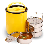 Oliveware - Royal Yellow Stainless Steel Lunch Box - 4 Containers Set | Offiice and Bulk Use | with Container | Full Meal | Handle to Carry with Compartments