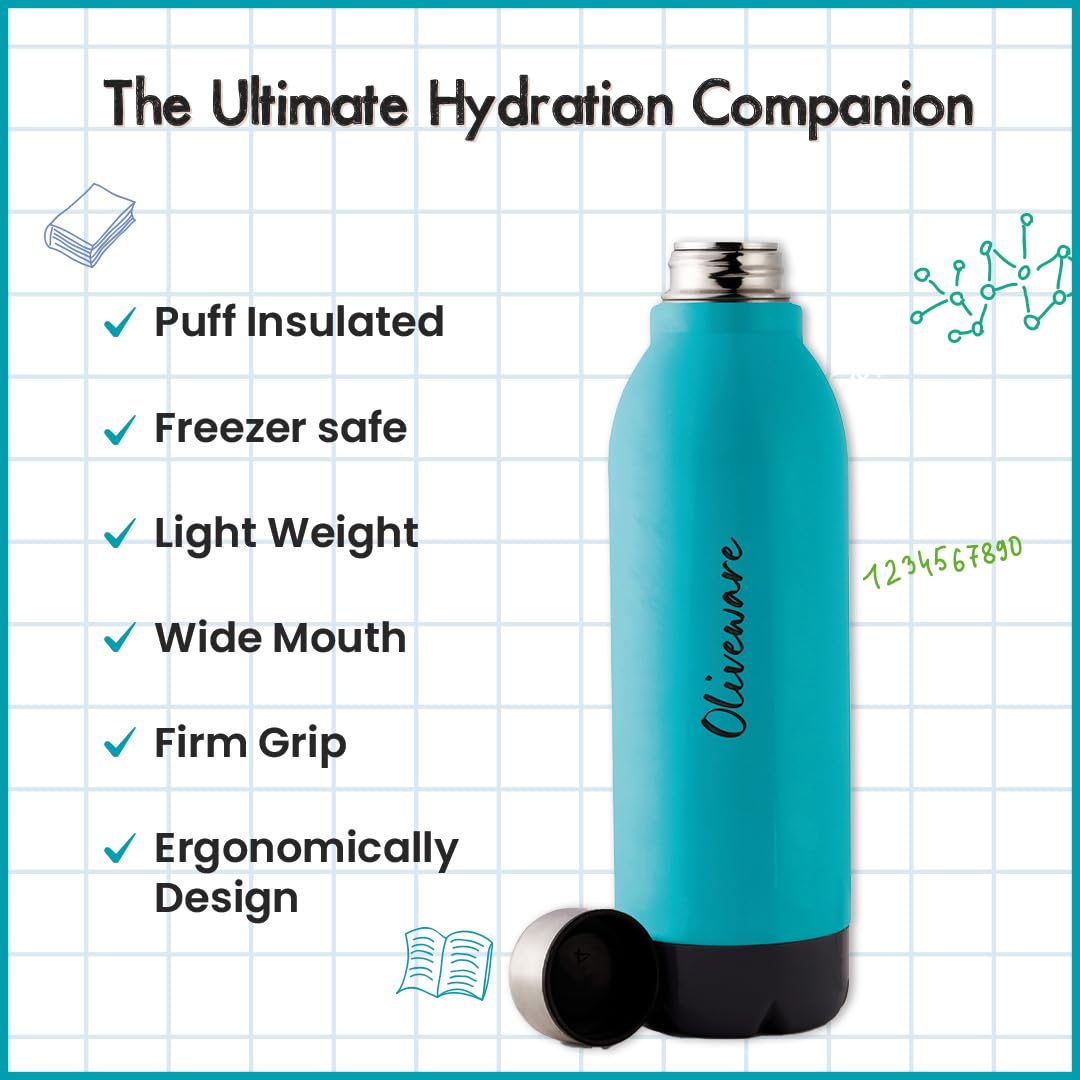 SOPL-OLIVEWARE Qua Water Bottle with Better Grip, 850 ml Bottle, BPA Free & Leak Proof, For Home, Office & Gym use - Blue