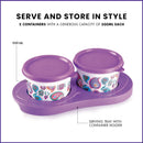 oliveware Breeze Paisley Print Serving Container & Tray with Airtight Lid, BPA Free, 2 Containers (500ml) each, For Snacks & Dry Fruits - Voilet