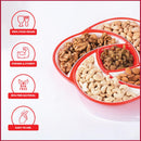 Oliveware Elegant Plastic Dry Fruit Tray with Airtight Lid, BPA Free, 5 Compartments (4x160 ml,1x100 ml), for Snacks and Dry Fruits - Red