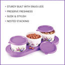 oliveware Ruby Dry Fruit Container Tray with Airtight Lid, BPA Free, For Snacks & Dry Fruits, 3 Containers (450ml) each - Voilet