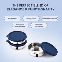 SOPL-OLIVEWARE Magic Storage Container, 100% Leak Proof & BPA Free Lid, Dishwasher Safe, 3 Stainless Steel Containers with 300 ml Each - Blue