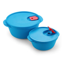 oliveware SOPL Micro Dynasty Food Storage Containers with Air Vent Lid, BPA-Free, Microwave Safe & Leak Proof, Set of 2 (2000L Big + 900 ml Small) - Blue