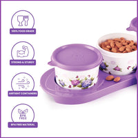 oliveware Ruby Dry Fruit Container Tray with Airtight Lid, BPA Free, For Snacks & Dry Fruits, 3 Containers (450ml) each - Voilet
