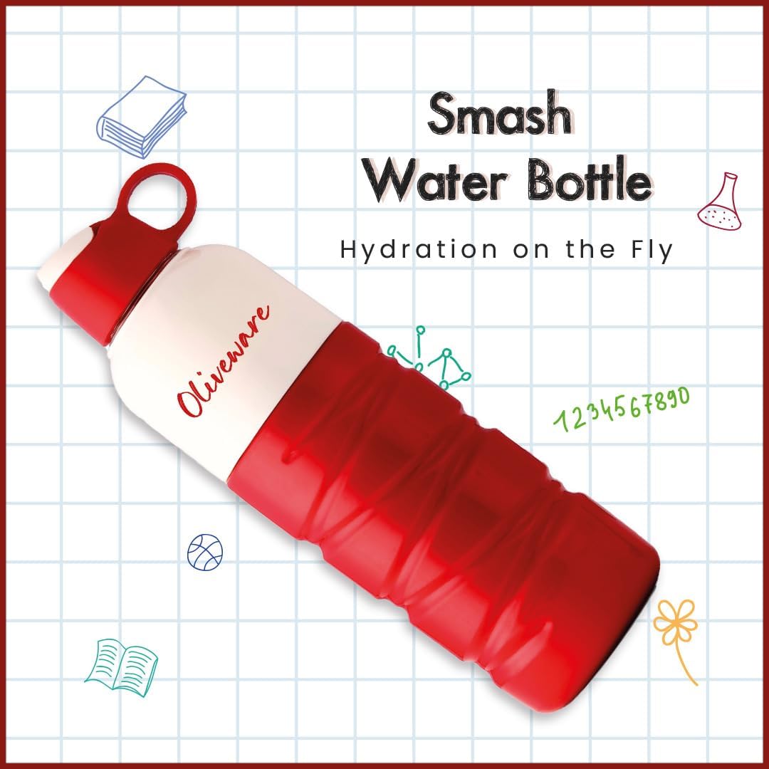 SOPL-OLIVEWARE Smash Water Bottle with Better Grip, 650 ml Bottle, BPA Free & Leak Proof, For Home, Office & Gym use - Red