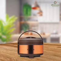 oliveware SOPL (Logo) with Device Glory Sturdy Base High Grade Classic Insulated Casserole with Insulated Lid, Stainless Steel, Easy to Carry Handle (Copper, Brown, 1200 ml)