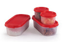 Oliveware Modular Storage Containers with Airtight Lid, BPA Free, For Pulses, Rice, Dal & Atta, Set of 4 (2x600ml, 2x180ml) - Red