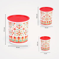 Oliveware Pasha Plastic Containers | BPA Free | For Rice, Dal, Atta & Flour | Set of 3 | Stackable Containers (2200ml, 1350ml & 850ml) (Red)