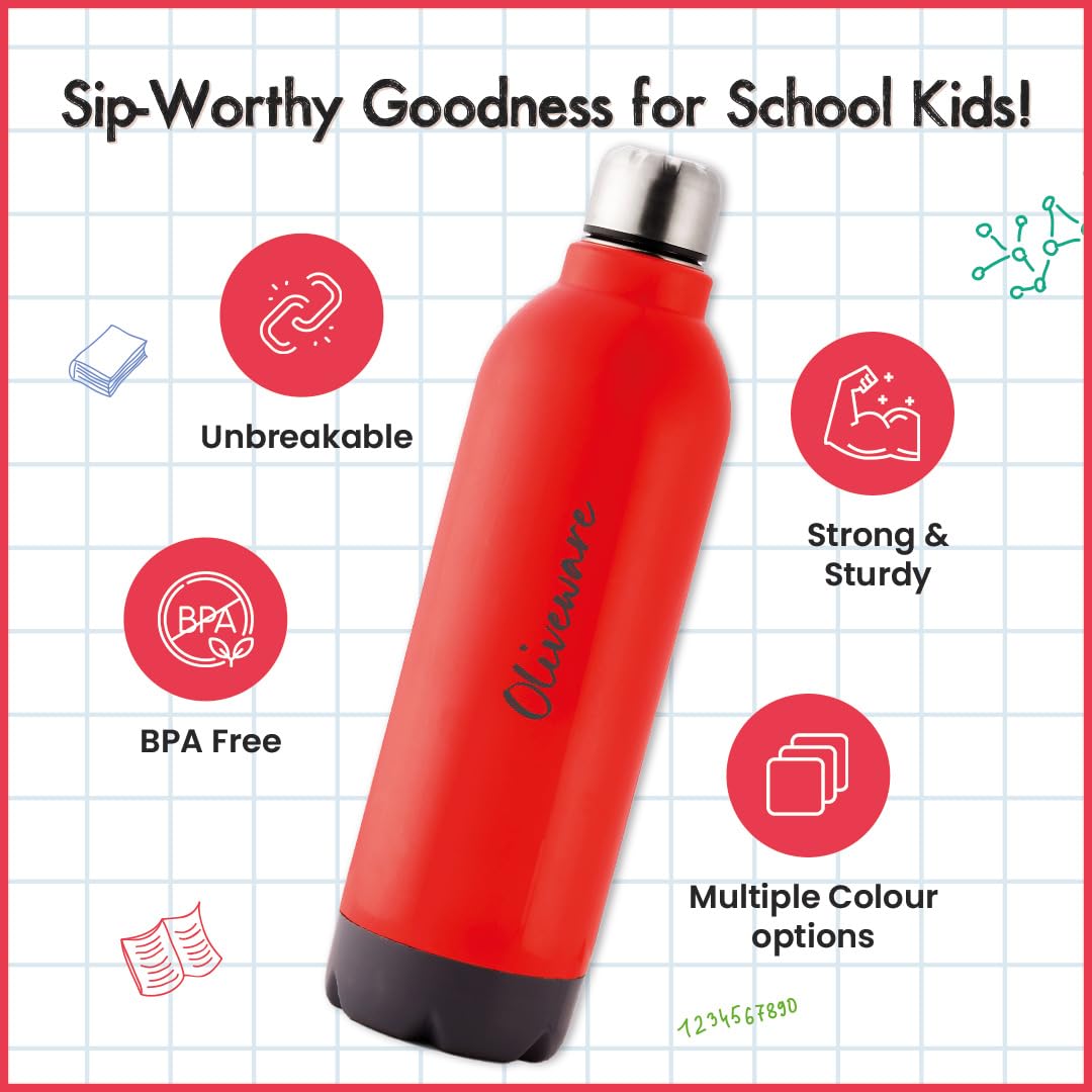 SOPL-OLIVEWARE Qua Water Bottle with Better Grip, 850 ml Bottle, BPA Free & Leak Proof, For Home, Office & Gym use - Red
