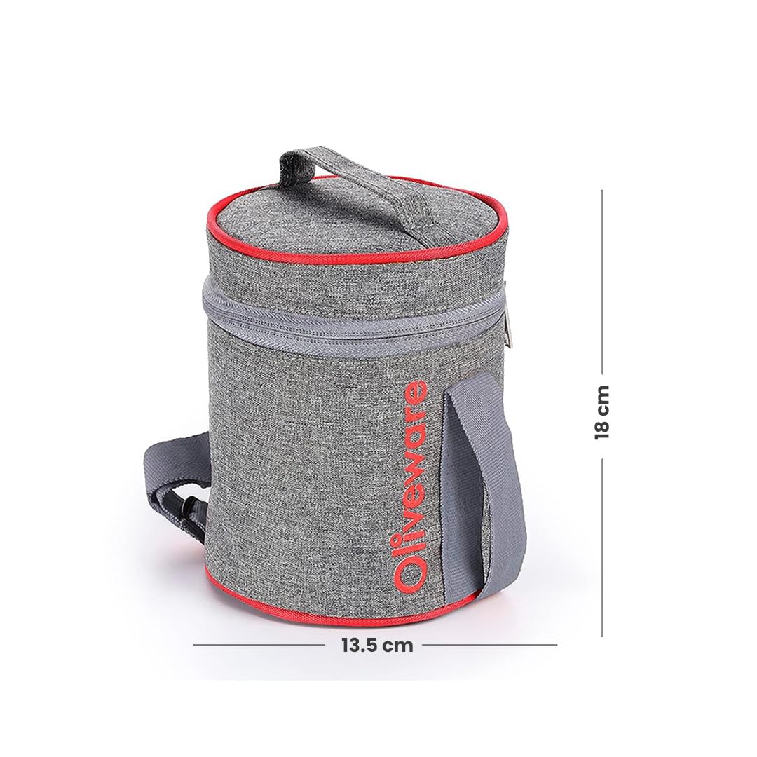 SOPL-OLIVEWARE Monarch Lunch Box, Microwave Safe & Leak Proof, 3 Inside Steel Containers with BPA Free Airtight Lids (290ml, 450ml & 450ml), Fabric Bag - Red