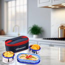 oliveware Aroma Stainless Steel Lunch Box, Leak Proof, 2 Container with BPA Free Air-Tight Lid (350ml & 350ml), Plastic Roti Box (450ml) - Blue