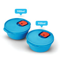 oliveware SOPL Micro Dynasty Food Storage Containers with Air Vent Lid, BPA-Free, Microwave Safe & Leak Proof, Set of 2 Small (900ml) Each - Blue