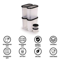 Oliveware Modular Storage Containers, BPA Free, For Pulses, Rice, Dal, Atta & Flour, Set of 6 (4x1800ml, 2x180ml) - Yellow