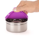 oliveware Magic Storage Containers, 100% Leak Proof and Spill Proof, 2 Stainless Steel Containers with BPA Free Airtight Lid (450ml Each) - Voilet