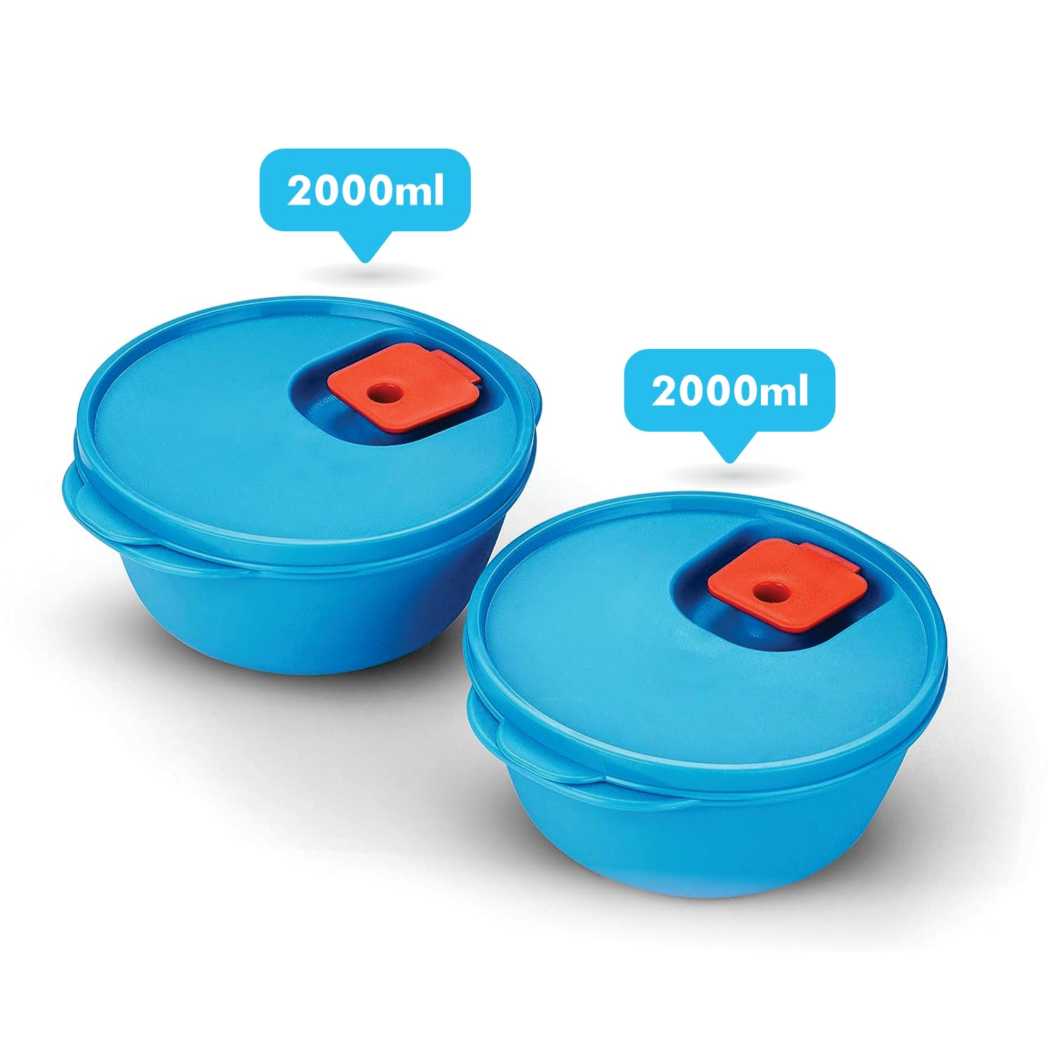 oliveware SOPL Micro Dynasty Food Storage Containers with Air Vent Lid, BPA-Free, Microwave Safe & Leak Proof, Set of 2 Big (2000ml) Each - Blue