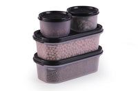 Oliveware Modular Storage Containers with Airtight Lid, BPA Free, For Pulses, Rice, Dal & Atta, Set of 4 (2x600ml, 2x180ml) - Black