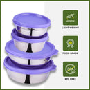 oliveware Elegant Combo Storage Containers, 100% Leak Proof and Dishwasher Safe, 4 Stainless Steel Containers with BPA Free Lid (2x450ml & 2x250ml) - Voilet