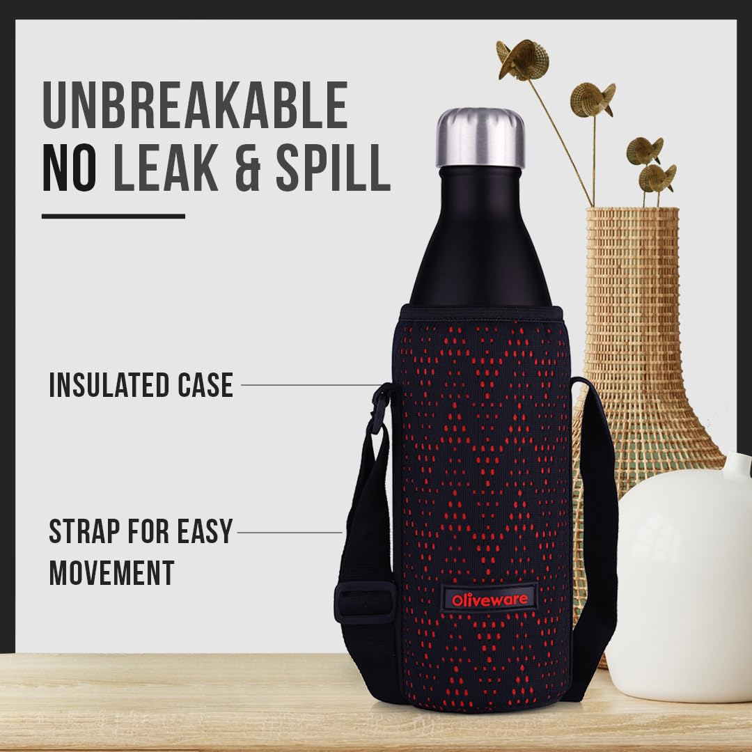 Oliveware Camo Vaccum Bottle with Sleeve, Stainless Steel (1000ml), Hot and Cold, Insulated Bottle, Fit for Indoor & Outdoors - Black