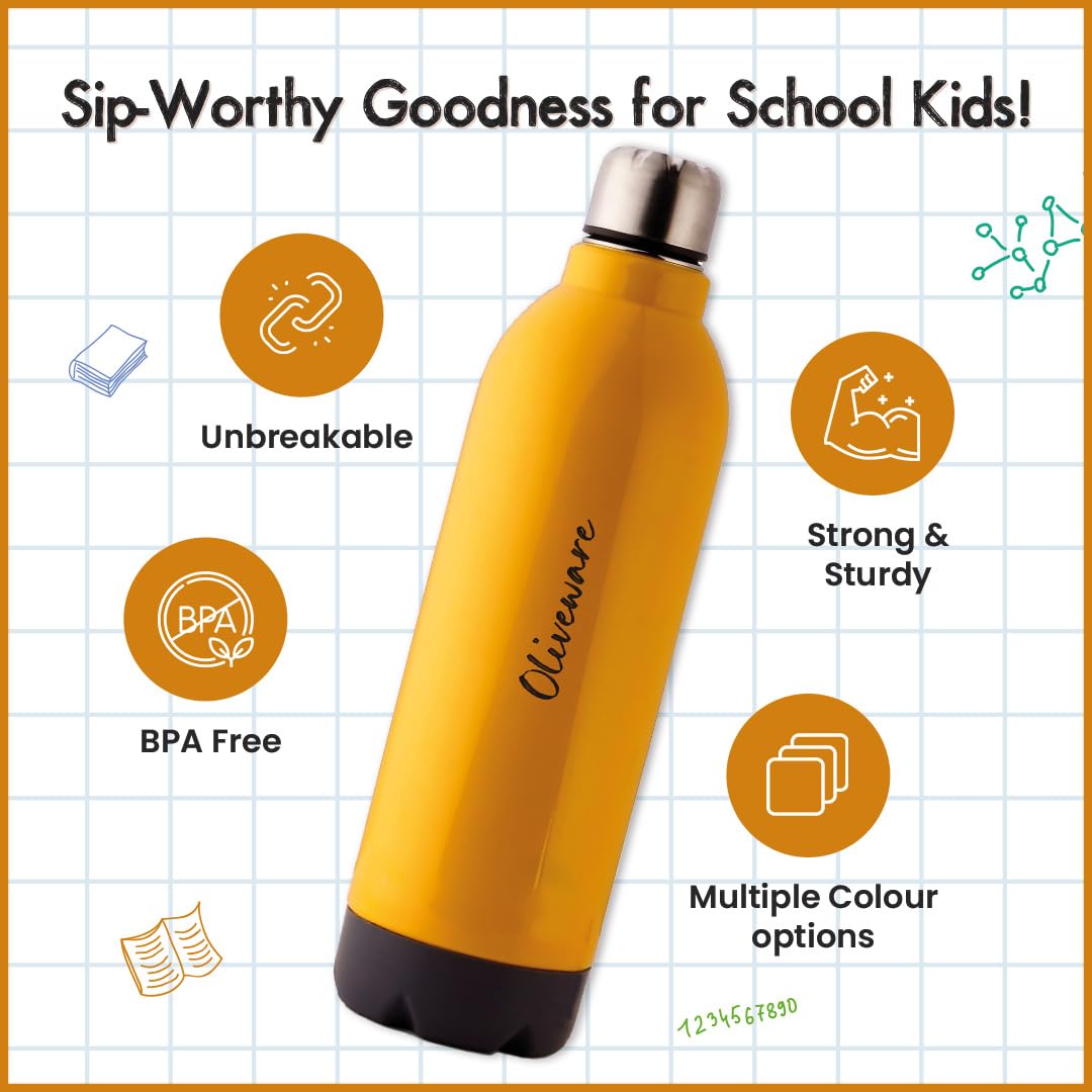 SOPL-OLIVEWARE Qua Water Bottle with Better Grip, 600 ml Bottle, BPA Free & Leak Proof, For Home, Office & Gym use - Yellow