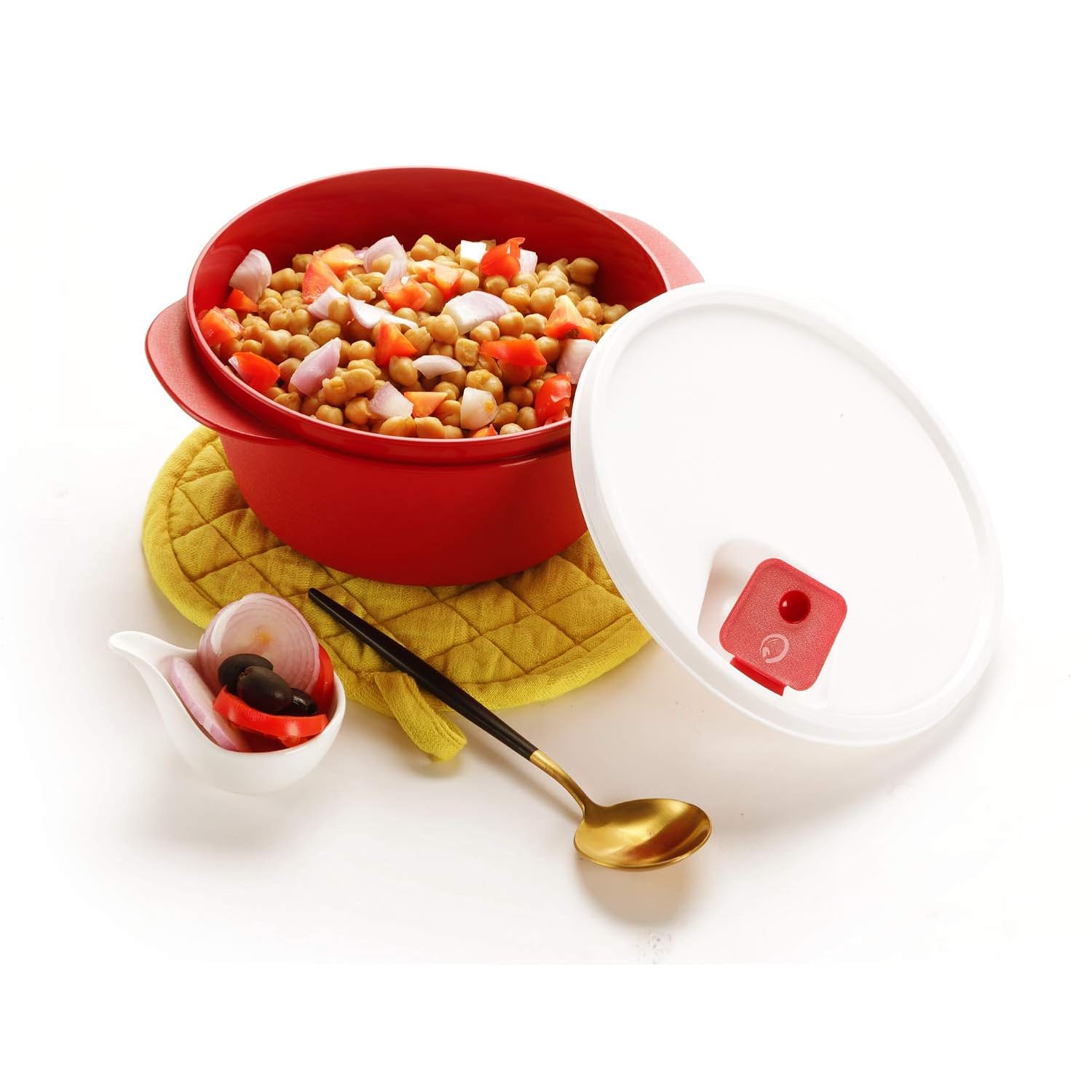 oliveware Micro Dynasty Containers with Air Vent Lid, Microwave & Dishwasher Safe, BPA Free, Store and Serve, Set of 2 (1 Big 2000ml & 1 Small 900ml) - Maroon